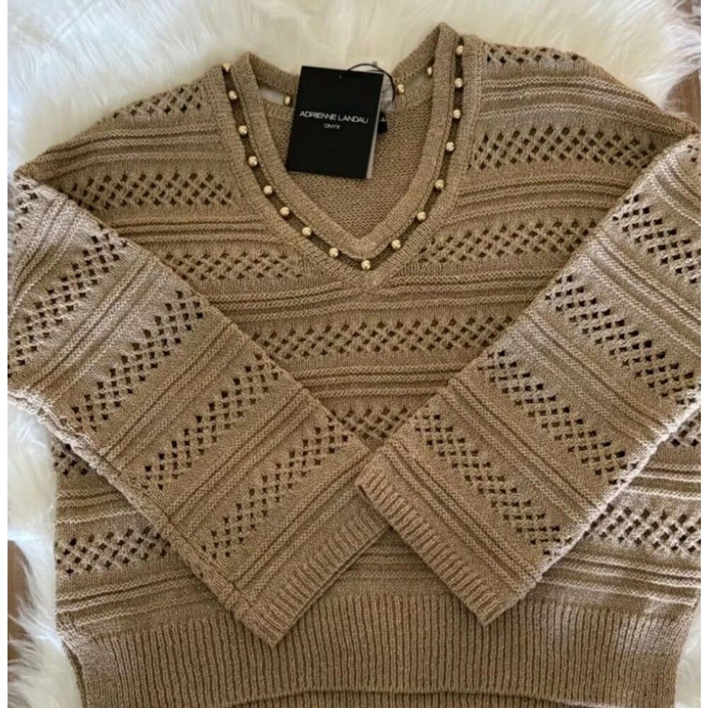 Adrienne Landau Sandstone Collection Women’s Medium Tan Onyx Sweater w/ Crystal
